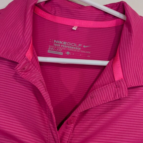 Nike Golf Tour Performance Striped Dri Fit Striped Polo Top Pink Size Small - Picture 2 of 5